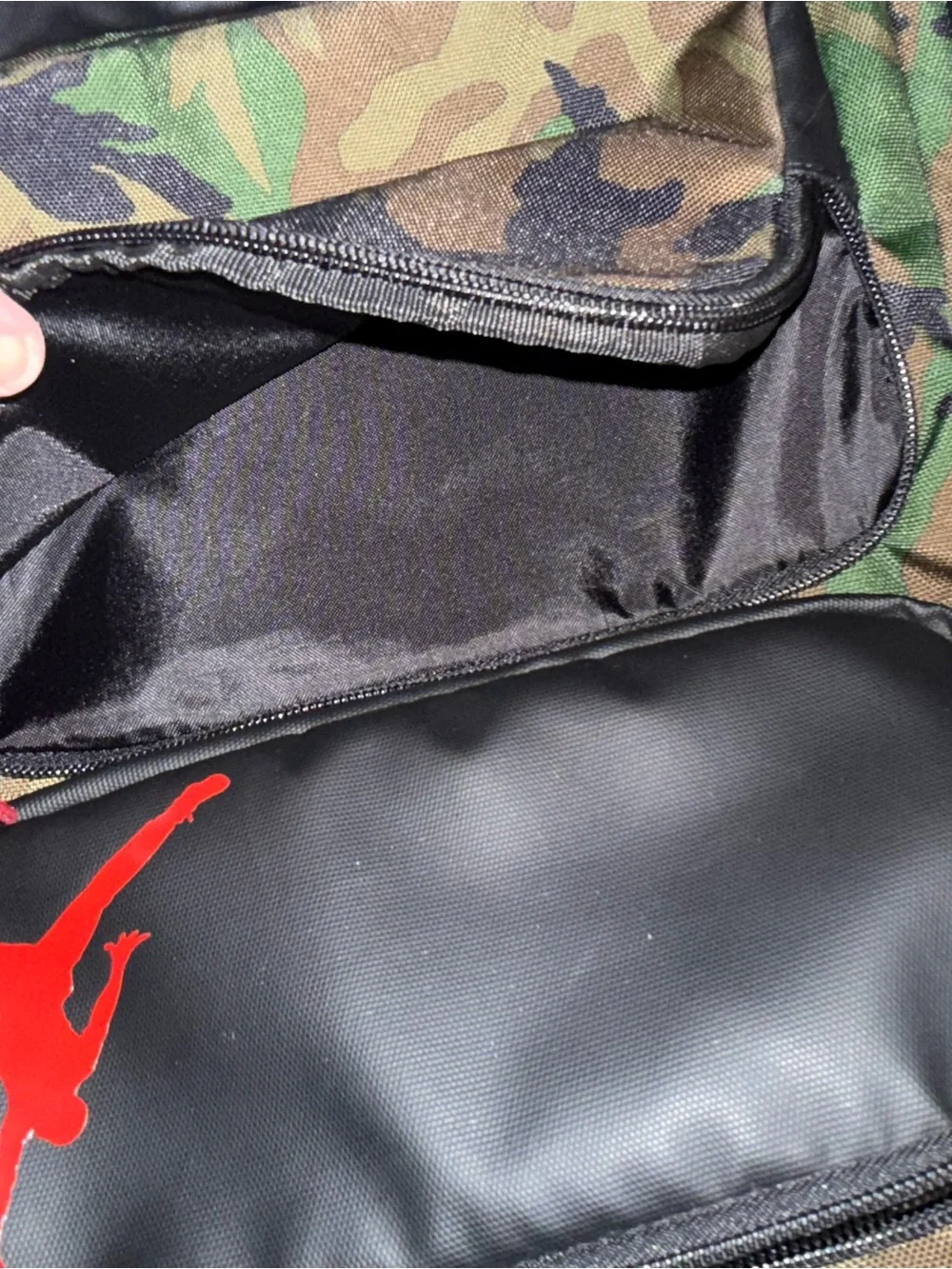 Jordan Camo Backpack in Green/Black with Red Accents